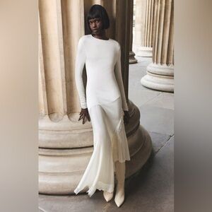 Viscose Blend Slinky Sheer Lace Detail Asymmetric Knit Dress by Karen Millen